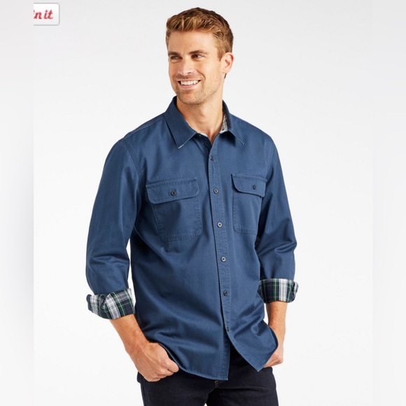 LL BEAN Men's Flannel-Lined Hurricane Shirt. size L TALL - Picture 1 of 5